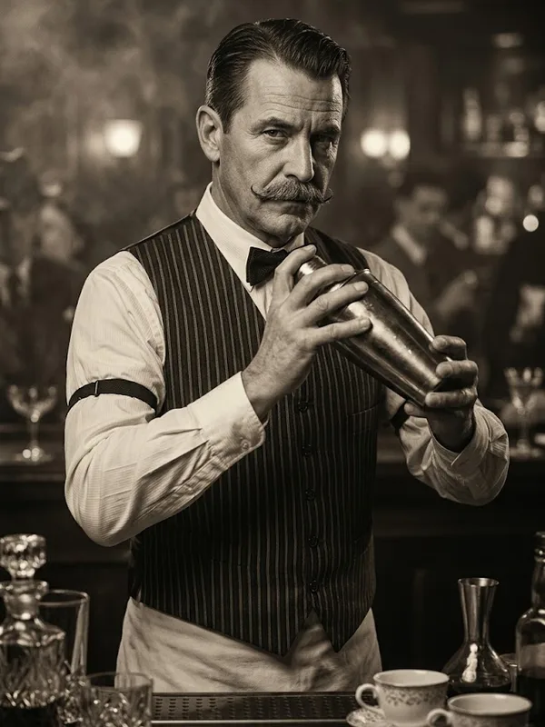 Illustrated portrait of Archie Finch, the Bartender, a suspect in Murder at the Gilded Lily, a printable 1920s murder mystery party