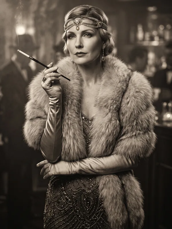 Illustrated portrait of Clara Sterling, the Club Owner’s Wife, a suspect in Murder at the Gilded Lily, a printable 1920s murder mystery party