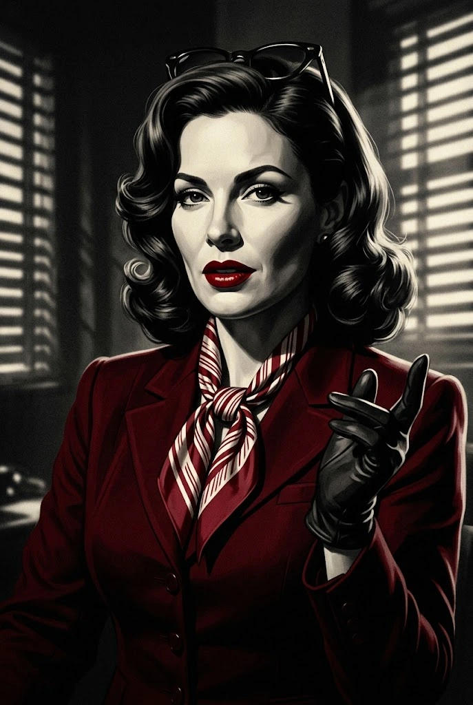 Illustrated portrait of Candice Kane, the Candy Queen, a suspect in Murder at Hollyberry Hall, a printable Christmas murder mystery game