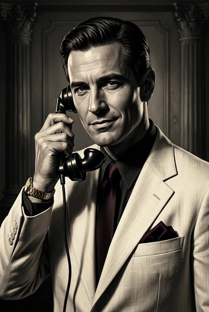 Illustrated portrait of Bennett Shaw, the Developer, a suspect in Murder at Vintner’s Rest, a printable wine murder mystery party