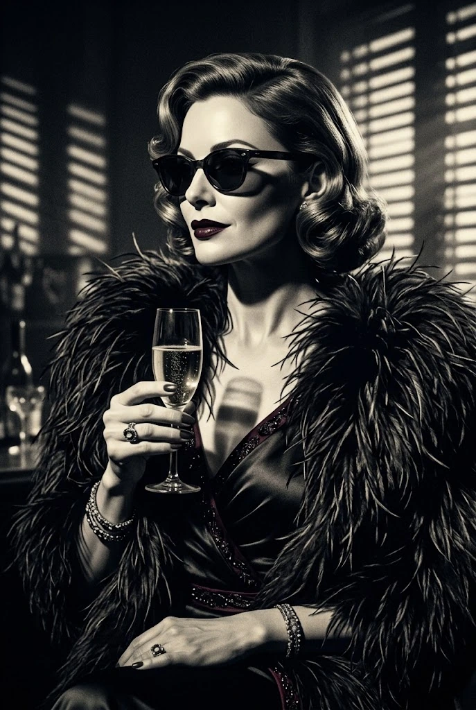 Illustrated portrait of Celeste Vale, the Second Wife, a suspect in Murder at Vintner’s Rest, a printable wine murder mystery party