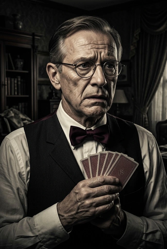 Illustrated portrait of Dr. Felix Rourke, the Family Doctor, a suspect in Murder at Vintner’s Rest, a printable wine murder mystery party