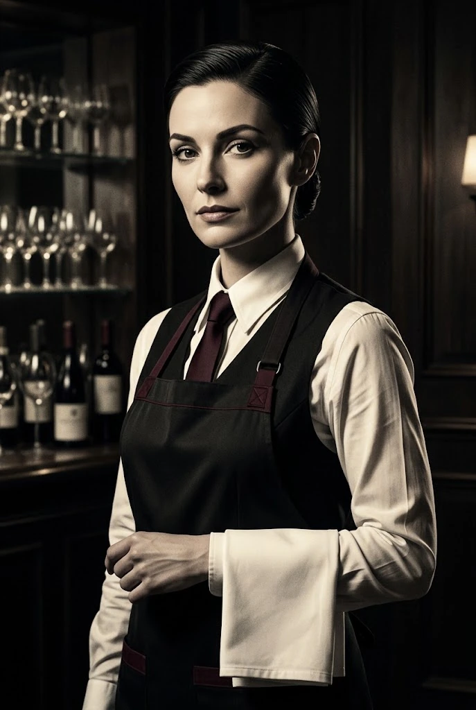 Illustrated portrait of Ivy Thorne, the Sommelier, a suspect in Murder at Vintner’s Rest, a printable wine murder mystery party