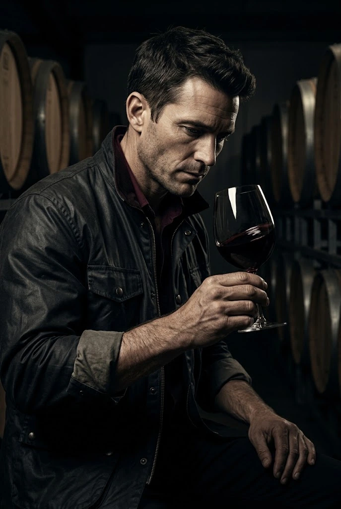 Illustrated portrait of Julian Vale, the Winemaker’s Son, a suspect in Murder at Vintner’s Rest, a printable wine murder mystery party